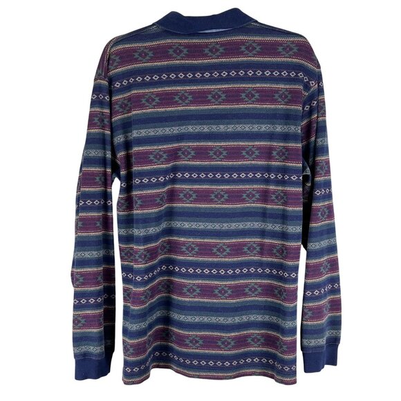 Vintage L.L. Bean Mens M Native Aztec Long Sleeve Polo Shirt 1990 Jamaica Made - Picture 12 of 13